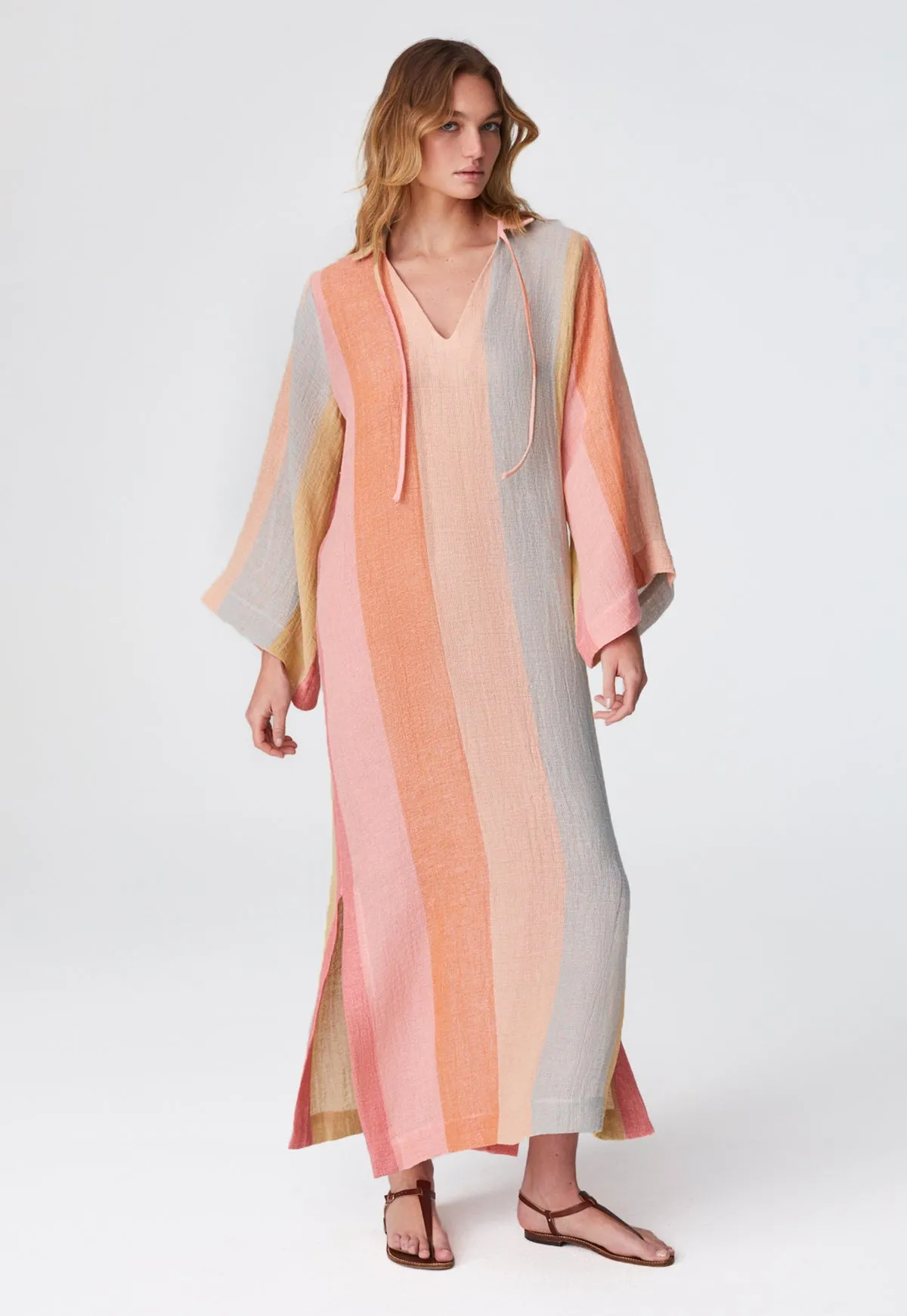 THE TUNIC CAFTAN in SHERBET AWNING STRIPED CHIOS GAUZE