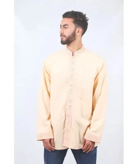 Traditional salmon tunic with upholstered buttons