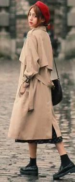 Turn-down Collar Belt Casual Loose Long Coats