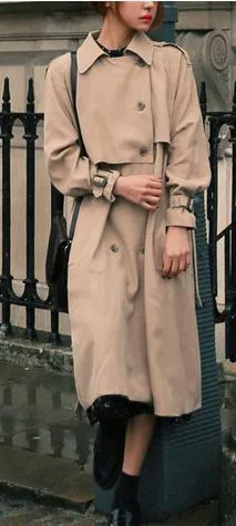 Turn-down Collar Belt Casual Loose Long Coats