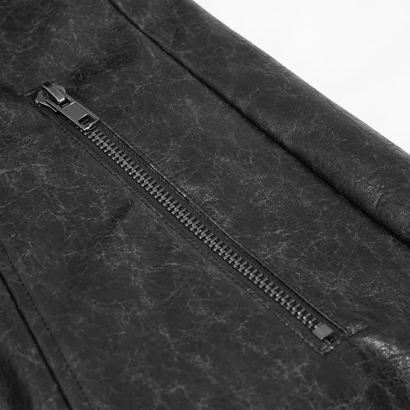 'Villain Blues' Punk Faux Leather Trench Coat (Black)
