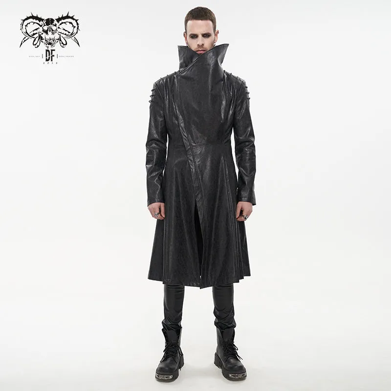 'Villain Blues' Punk Faux Leather Trench Coat (Black)