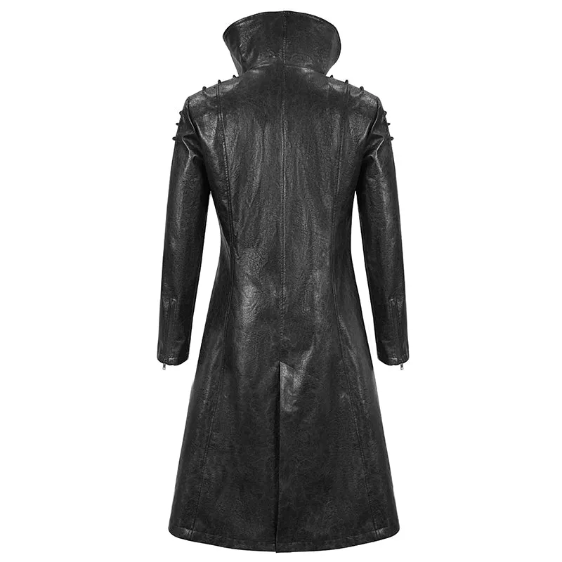 'Villain Blues' Punk Faux Leather Trench Coat (Black)