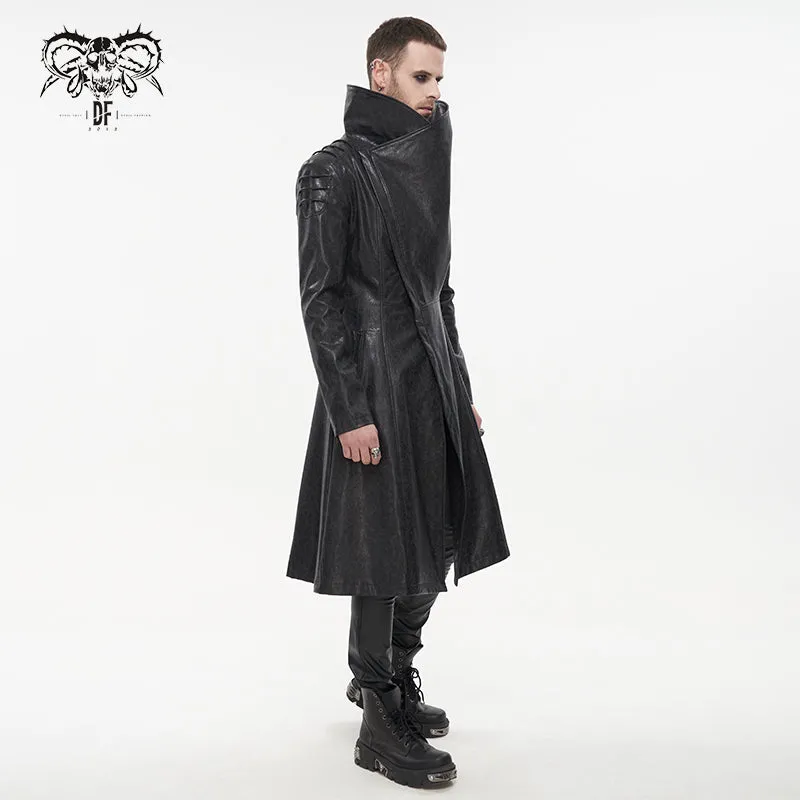 'Villain Blues' Punk Faux Leather Trench Coat (Black)