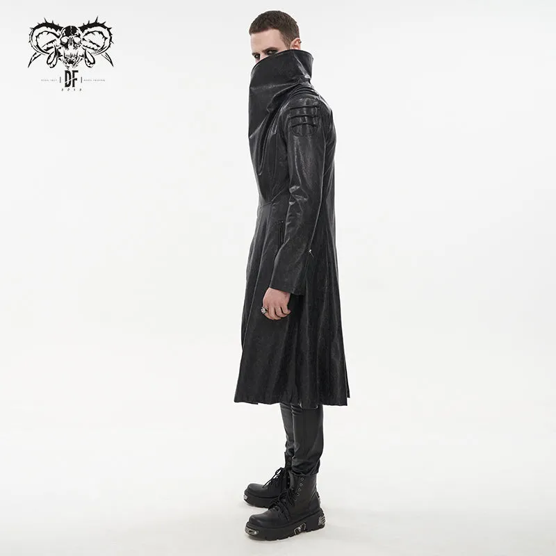 'Villain Blues' Punk Faux Leather Trench Coat (Black)