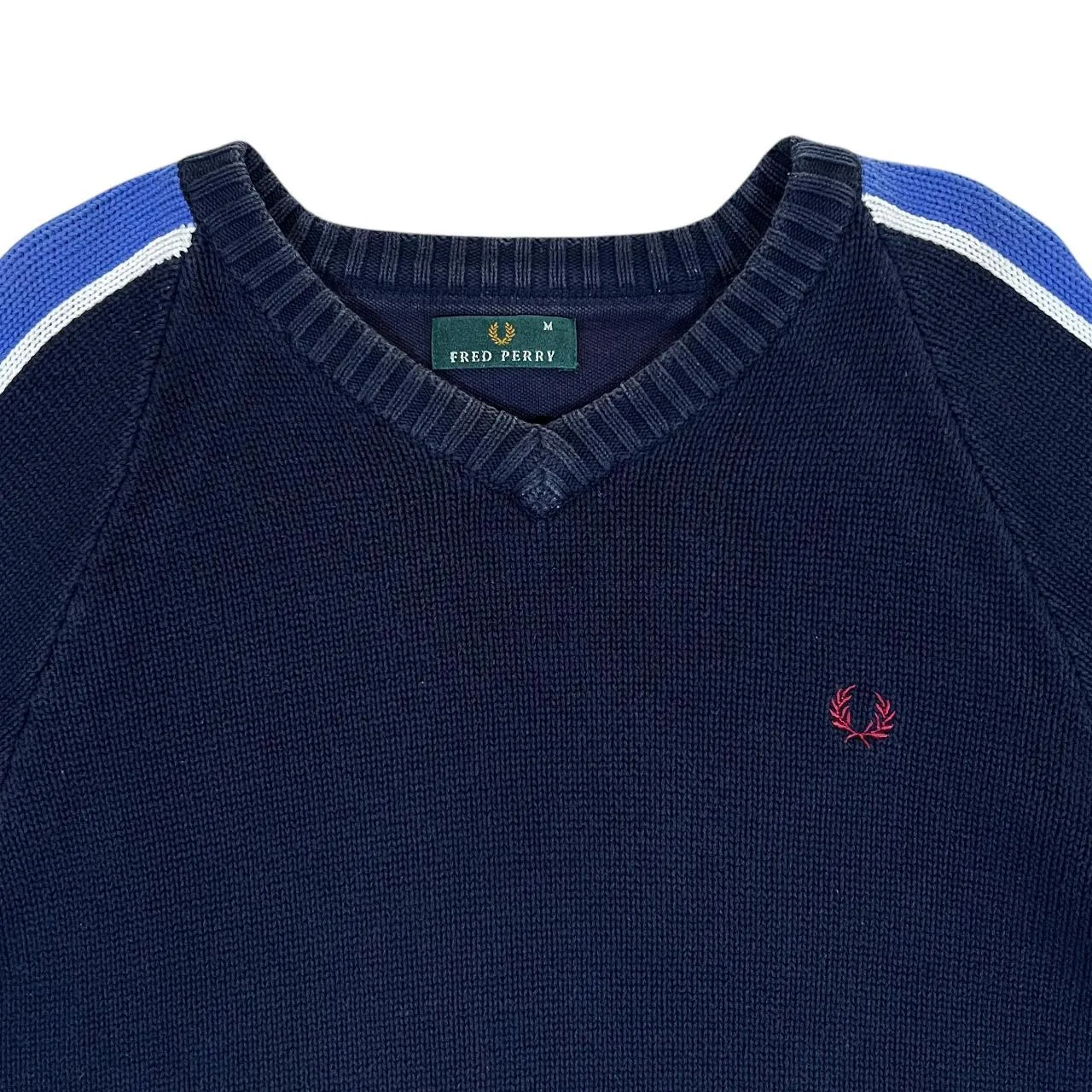 Vintage FRED PERRY Embroidered Mini Logo V-Neck Knit Sweater Jumper