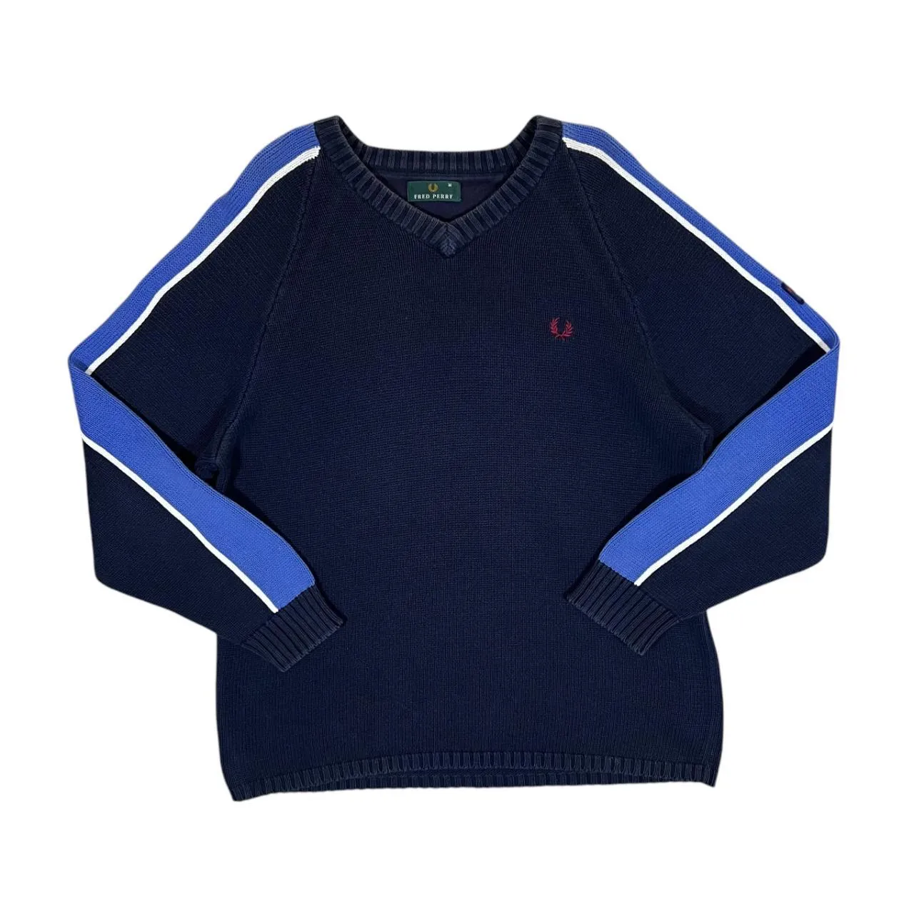 Vintage FRED PERRY Embroidered Mini Logo V-Neck Knit Sweater Jumper