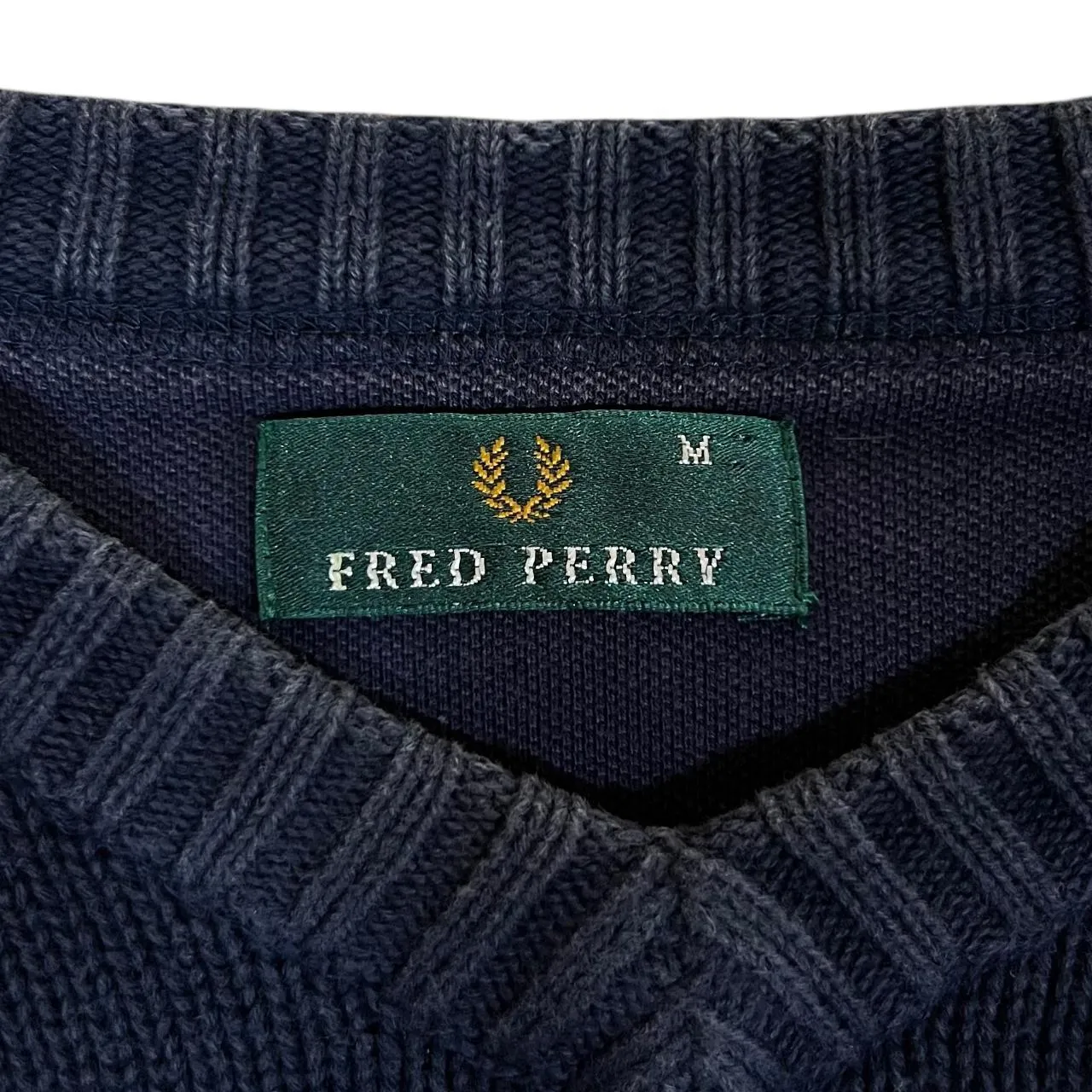 Vintage FRED PERRY Embroidered Mini Logo V-Neck Knit Sweater Jumper