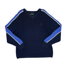 Vintage FRED PERRY Embroidered Mini Logo V-Neck Knit Sweater Jumper