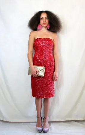 Vintage Red Sequin Pencil Dress