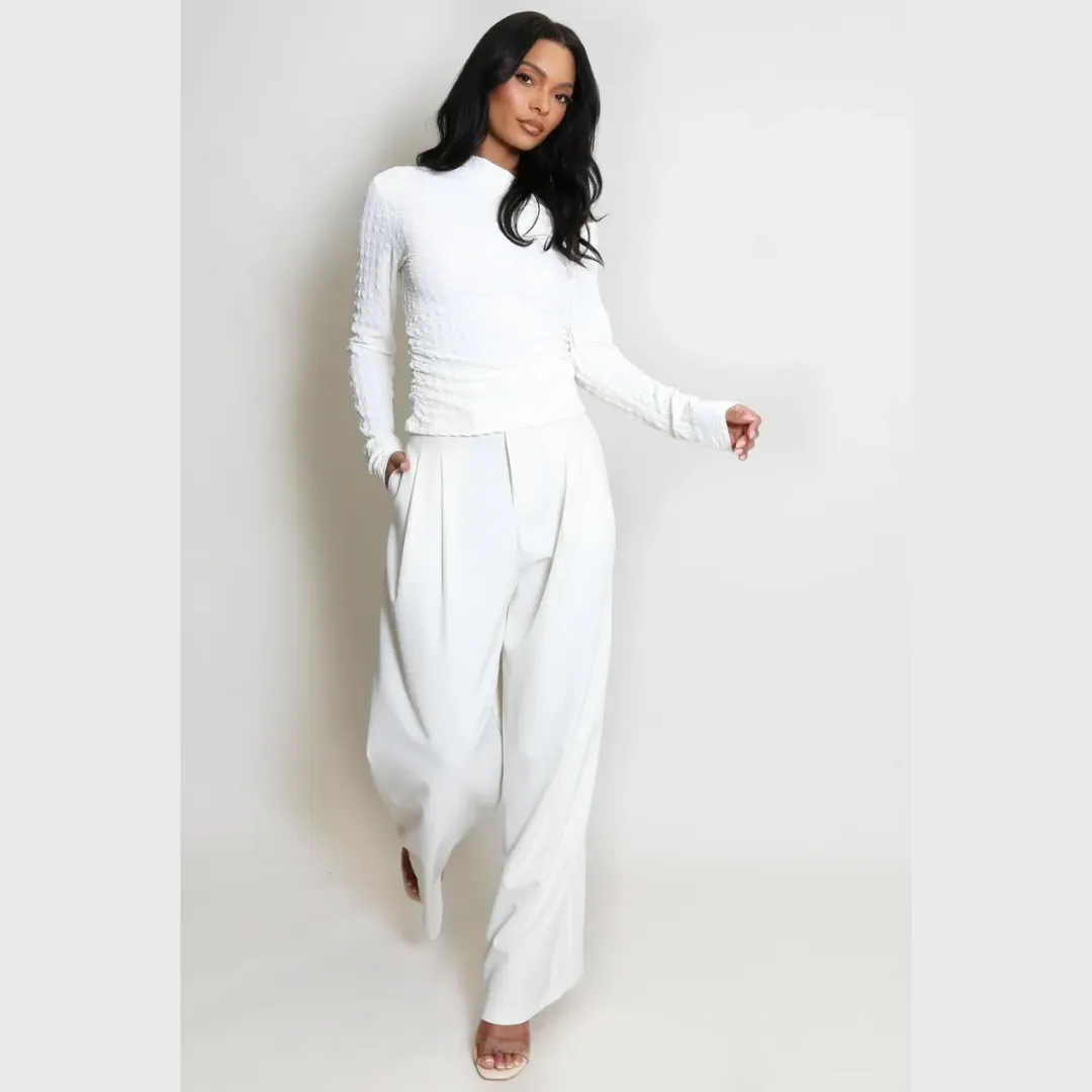 Waffle Asymmetric One Shoulder Top