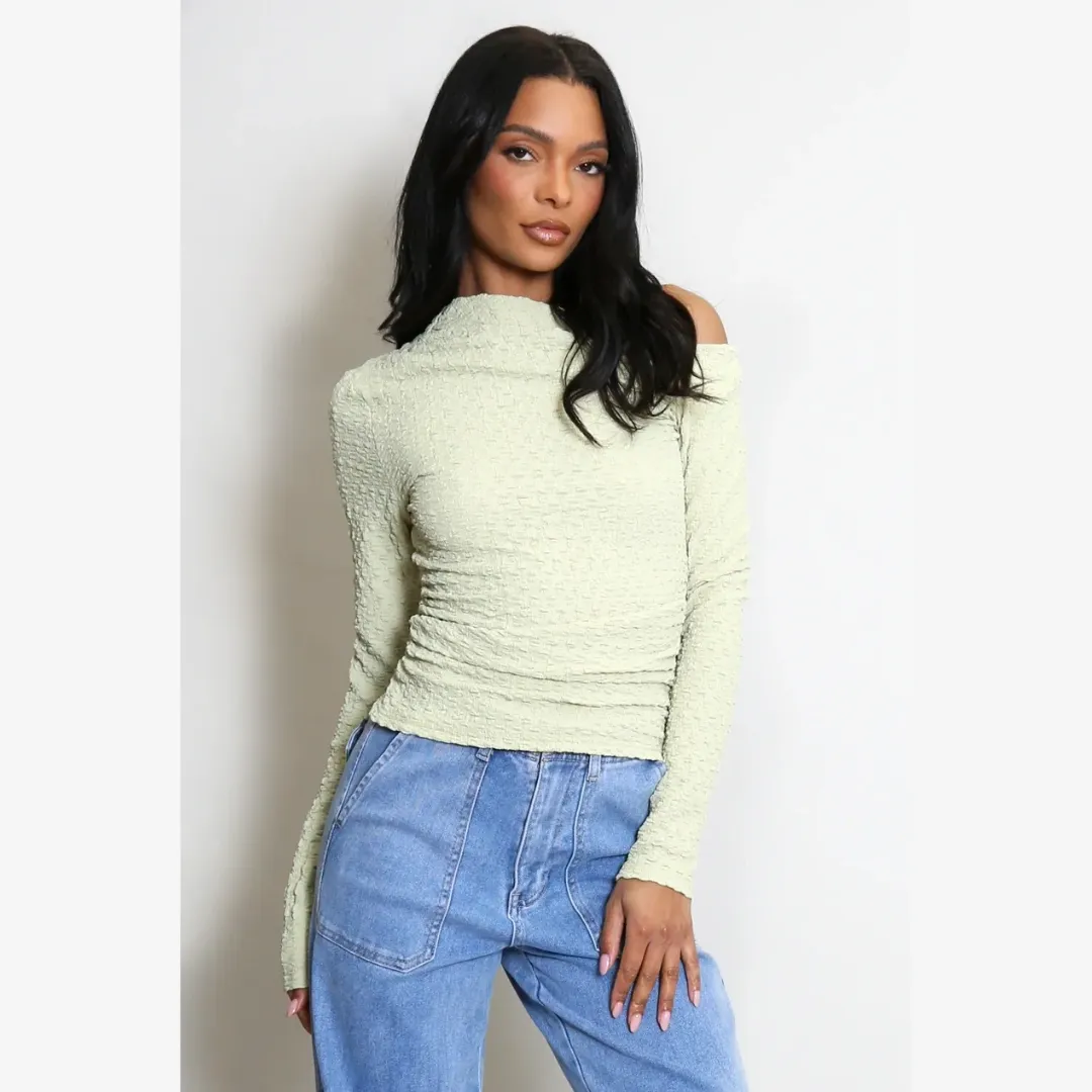 Waffle Asymmetric One Shoulder Top