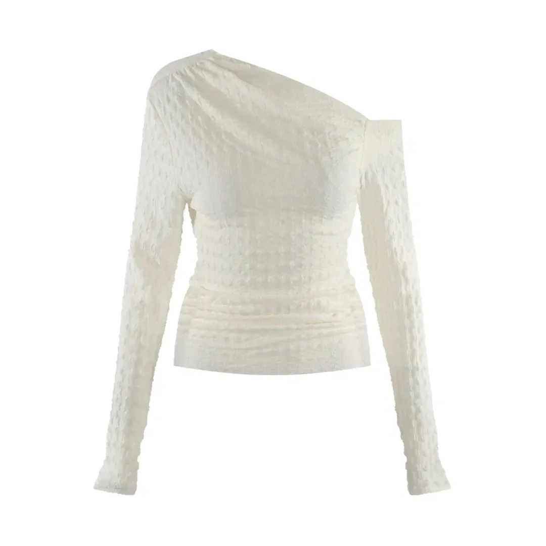 Waffle Asymmetric One Shoulder Top