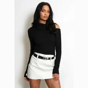 Waffle Asymmetric One Shoulder Top