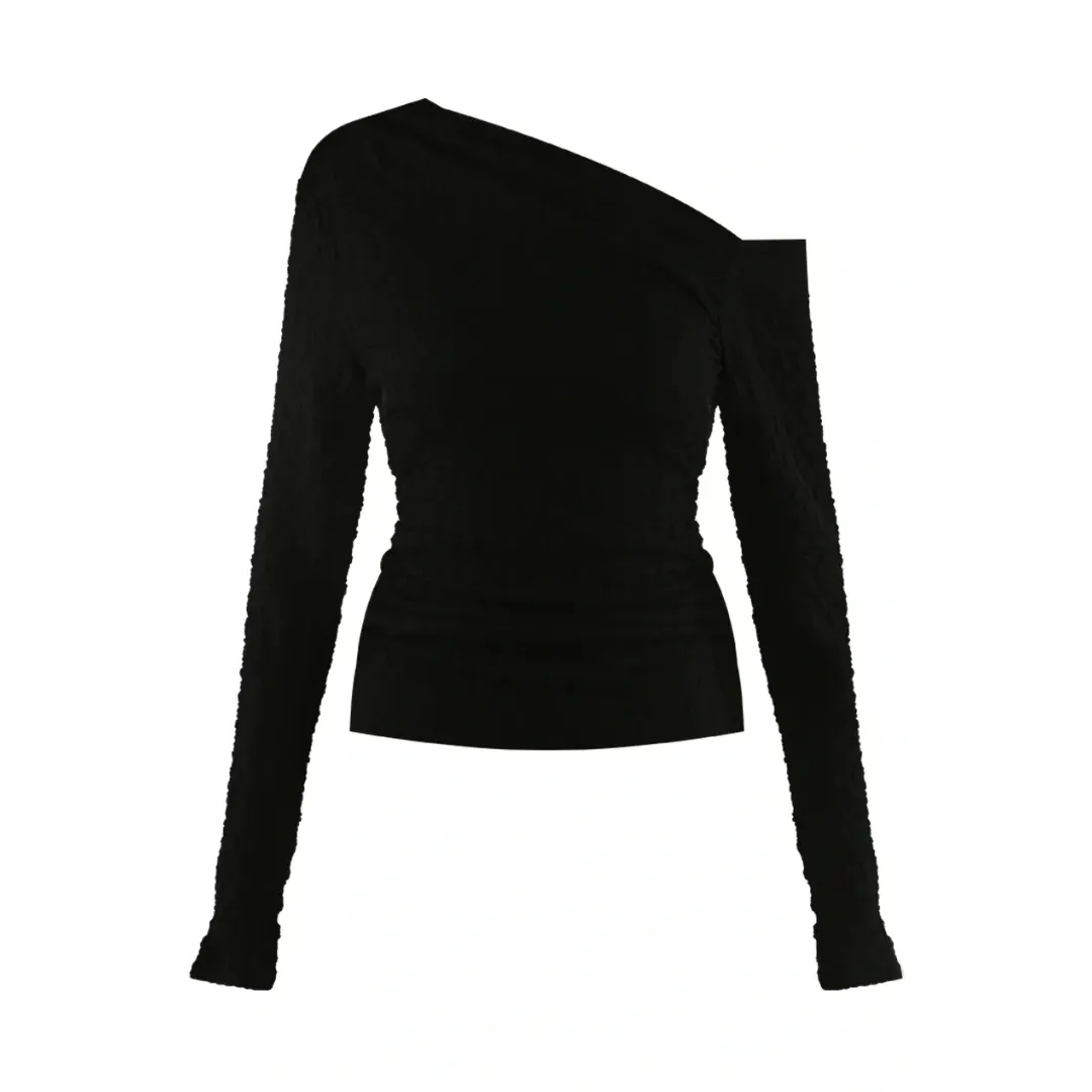 Waffle Asymmetric One Shoulder Top