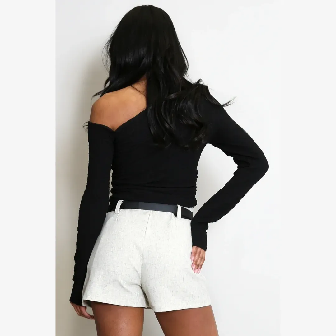 Waffle Asymmetric One Shoulder Top