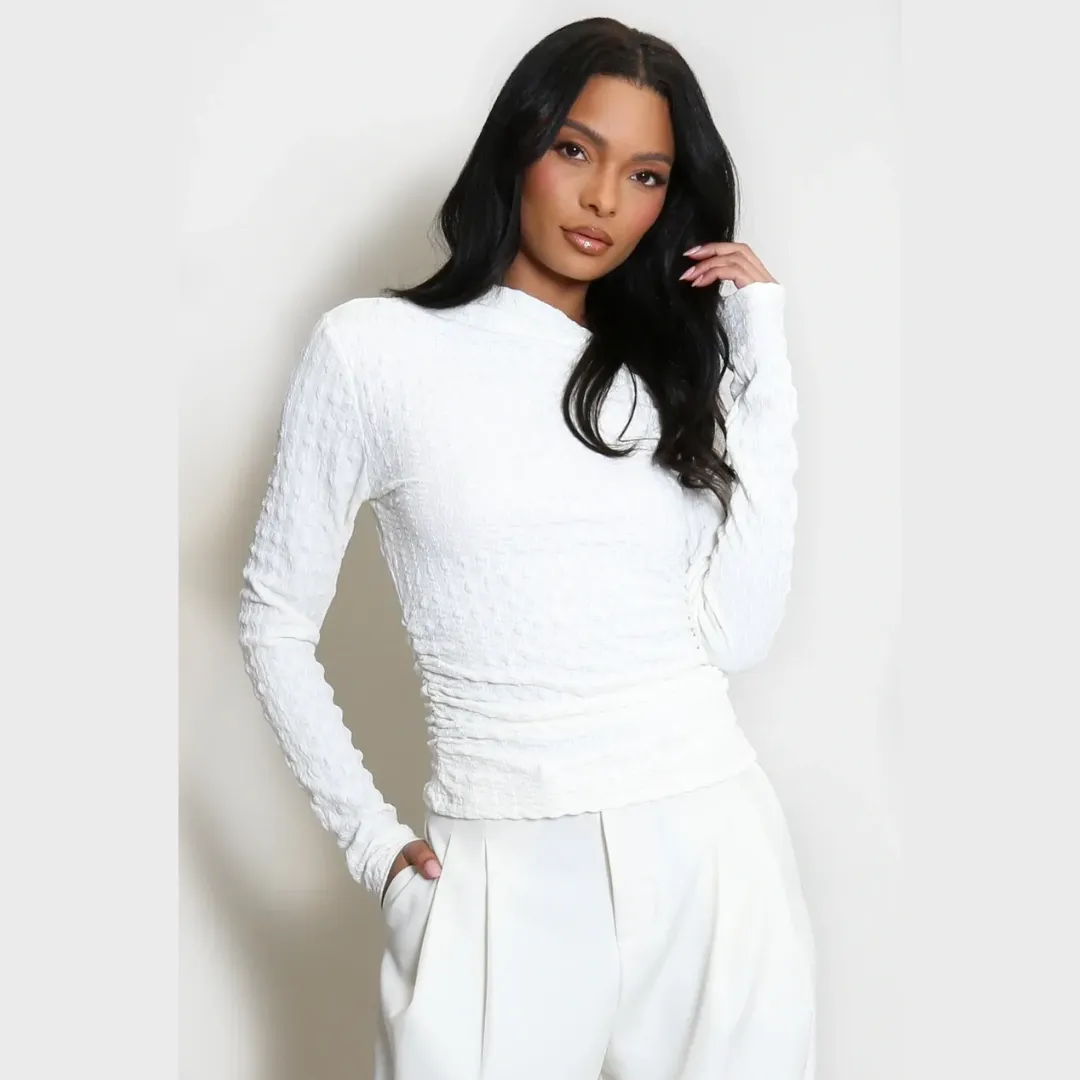 Waffle Asymmetric One Shoulder Top