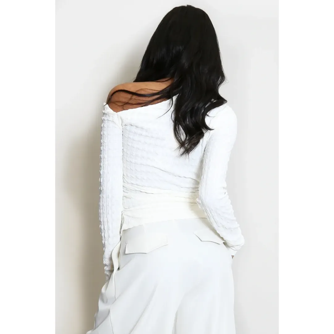 Waffle Asymmetric One Shoulder Top