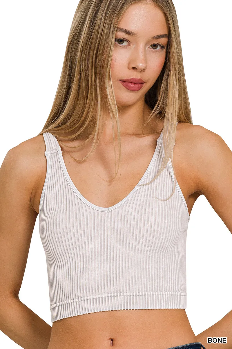 Washed ribbed seamless v-neck cropped tank