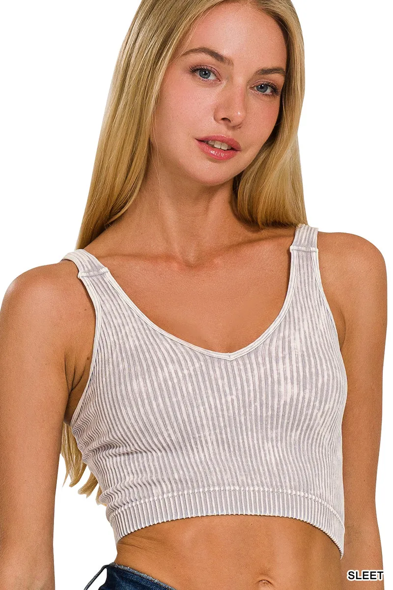 Washed ribbed seamless v-neck cropped tank