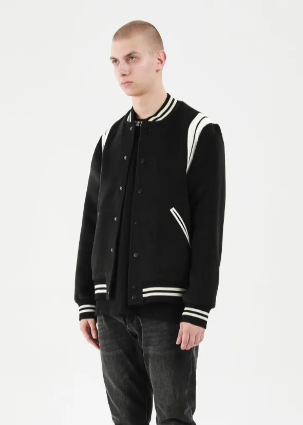 White Stripe Contrast Baseball Jacket