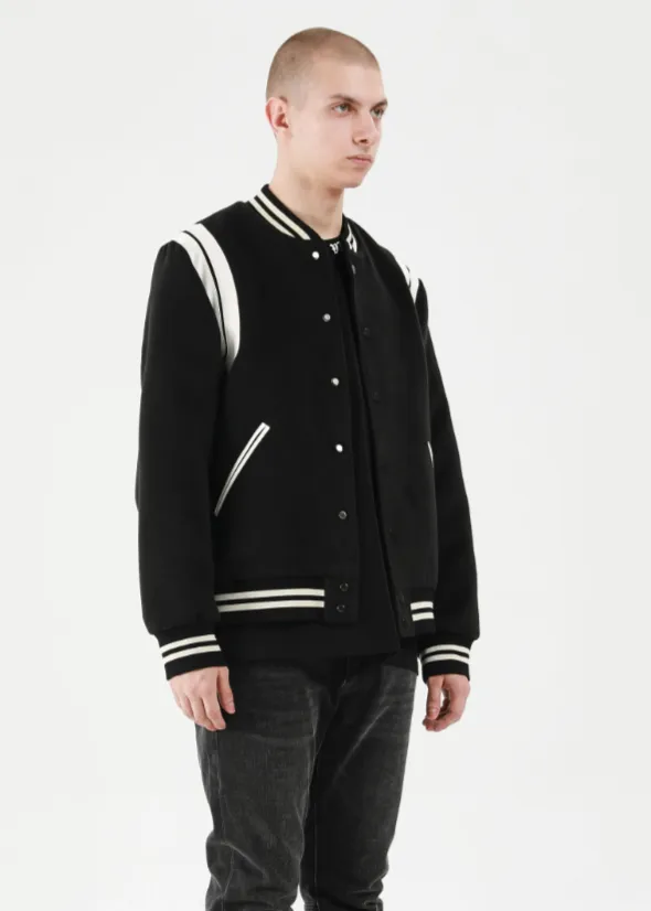 White Stripe Contrast Baseball Jacket