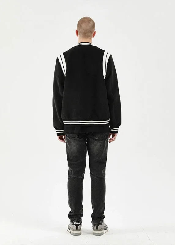 White Stripe Contrast Baseball Jacket