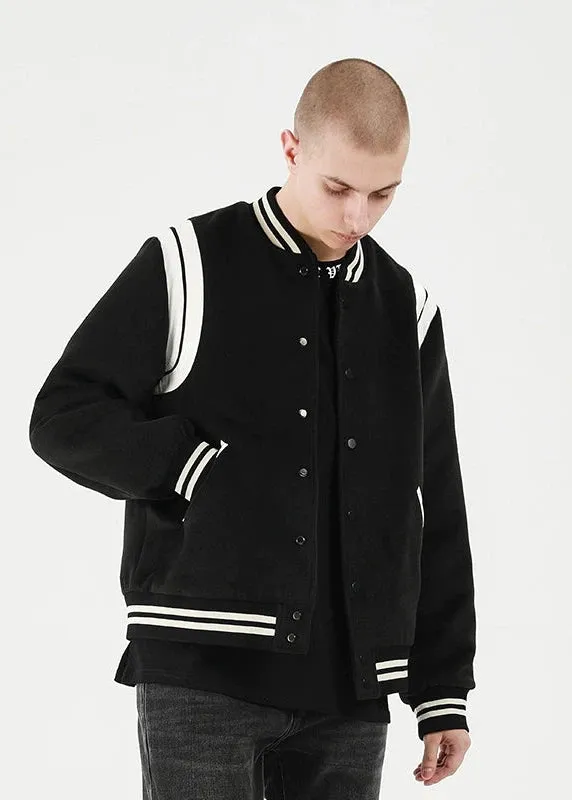 White Stripe Contrast Baseball Jacket