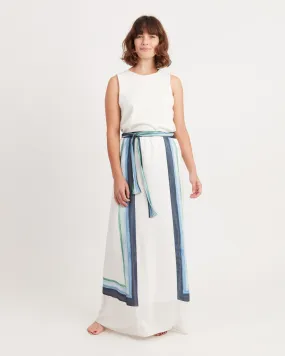 White Striped Maxi Skirt with Fabric Tie