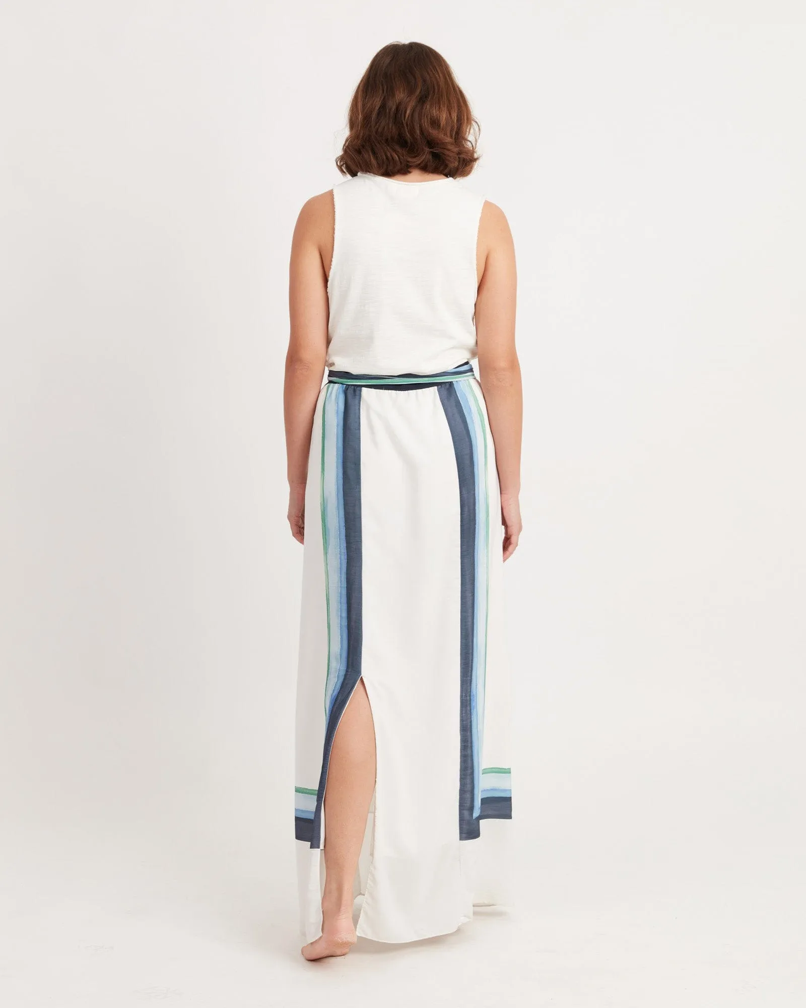 White Striped Maxi Skirt with Fabric Tie