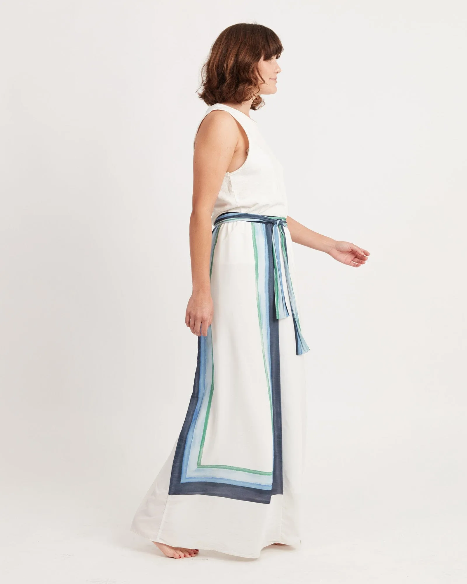 White Striped Maxi Skirt with Fabric Tie