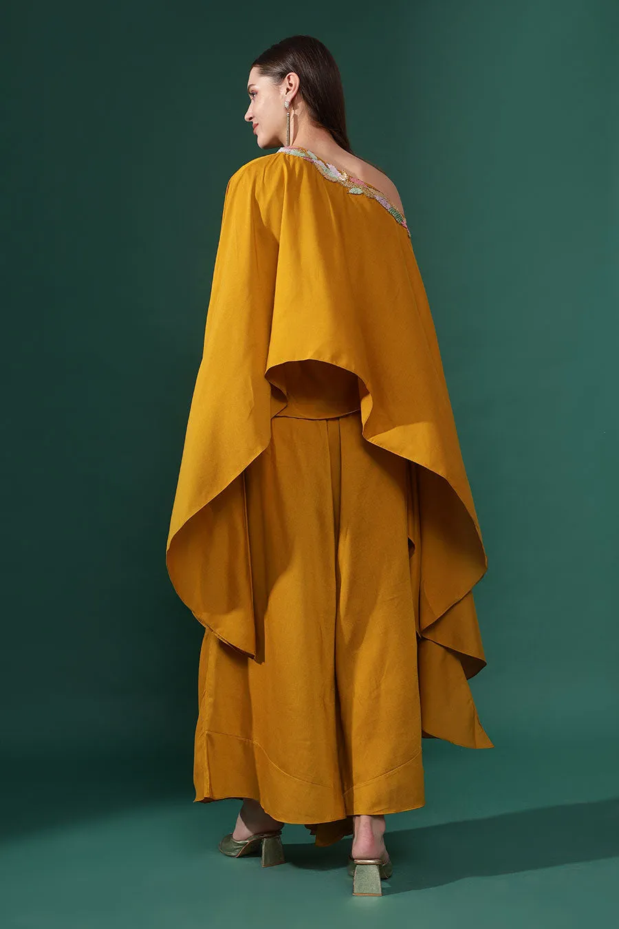 Yellow One-Shoulder Tunic & Flared Pant Set