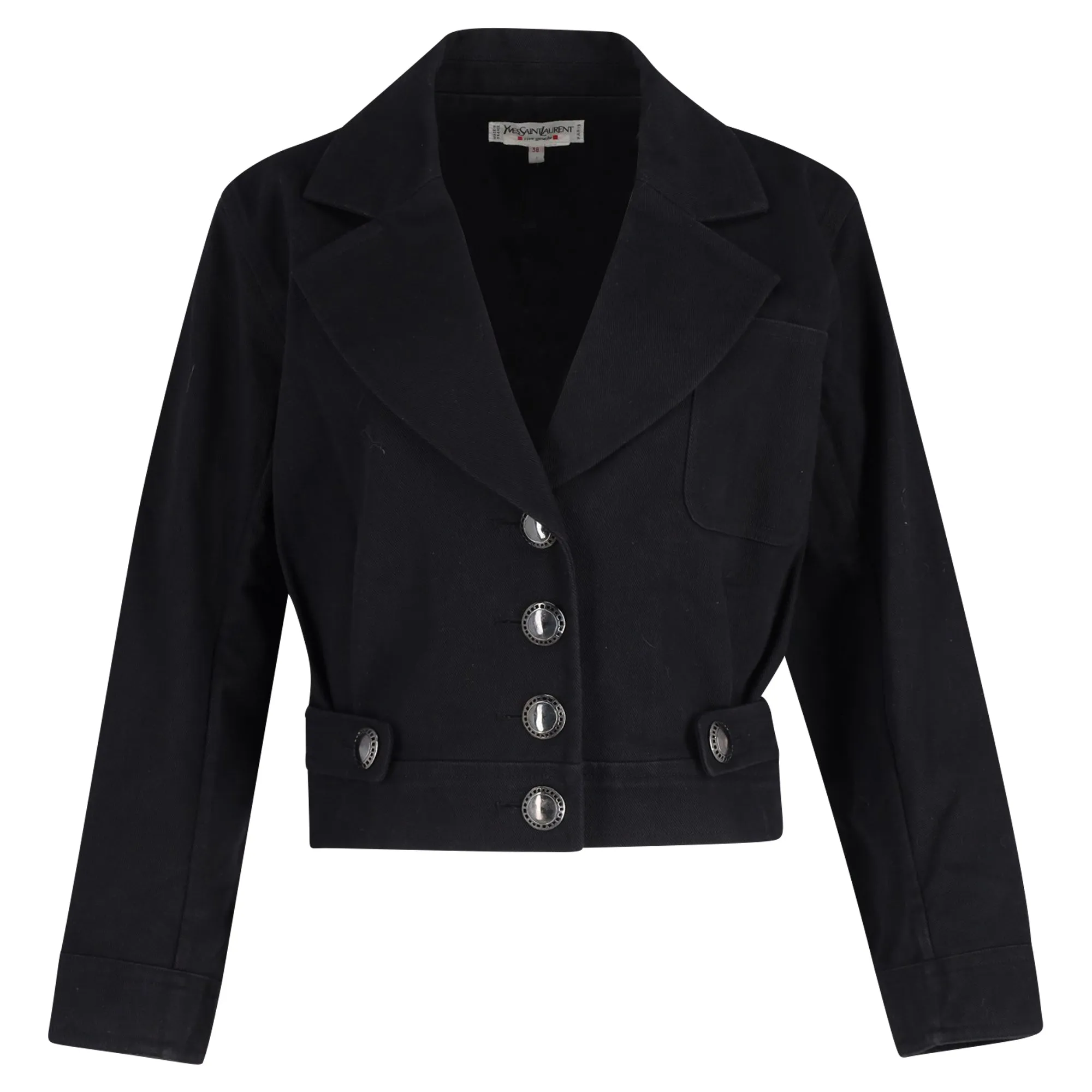 Yves Saint Laurent Rive Gauche Cropped Jacket in Black Cotton
