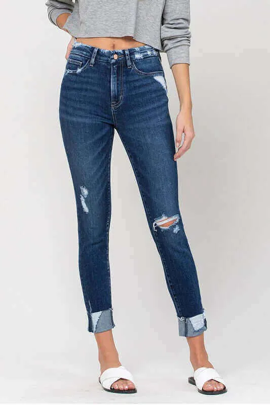 Zeke Blue High Rise Distressed Clean Cut Crop Skinny Jeans