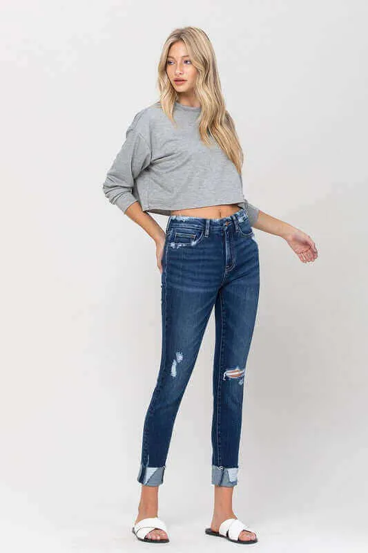 Zeke Blue High Rise Distressed Clean Cut Crop Skinny Jeans