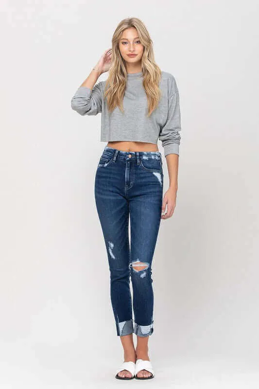 Zeke Blue High Rise Distressed Clean Cut Crop Skinny Jeans