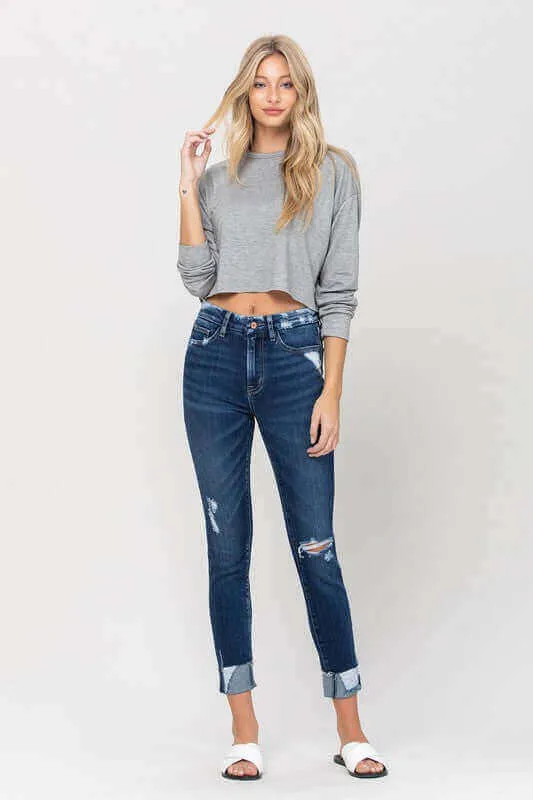 Zeke Blue High Rise Distressed Clean Cut Crop Skinny Jeans