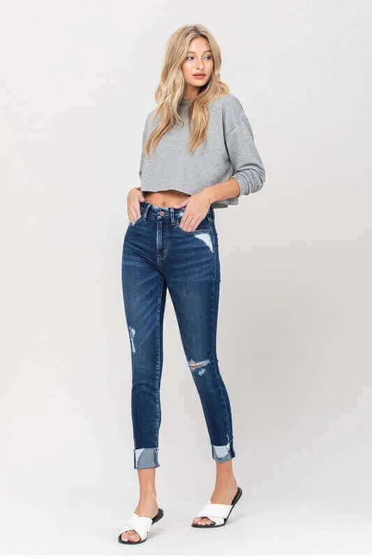 Zeke Blue High Rise Distressed Clean Cut Crop Skinny Jeans