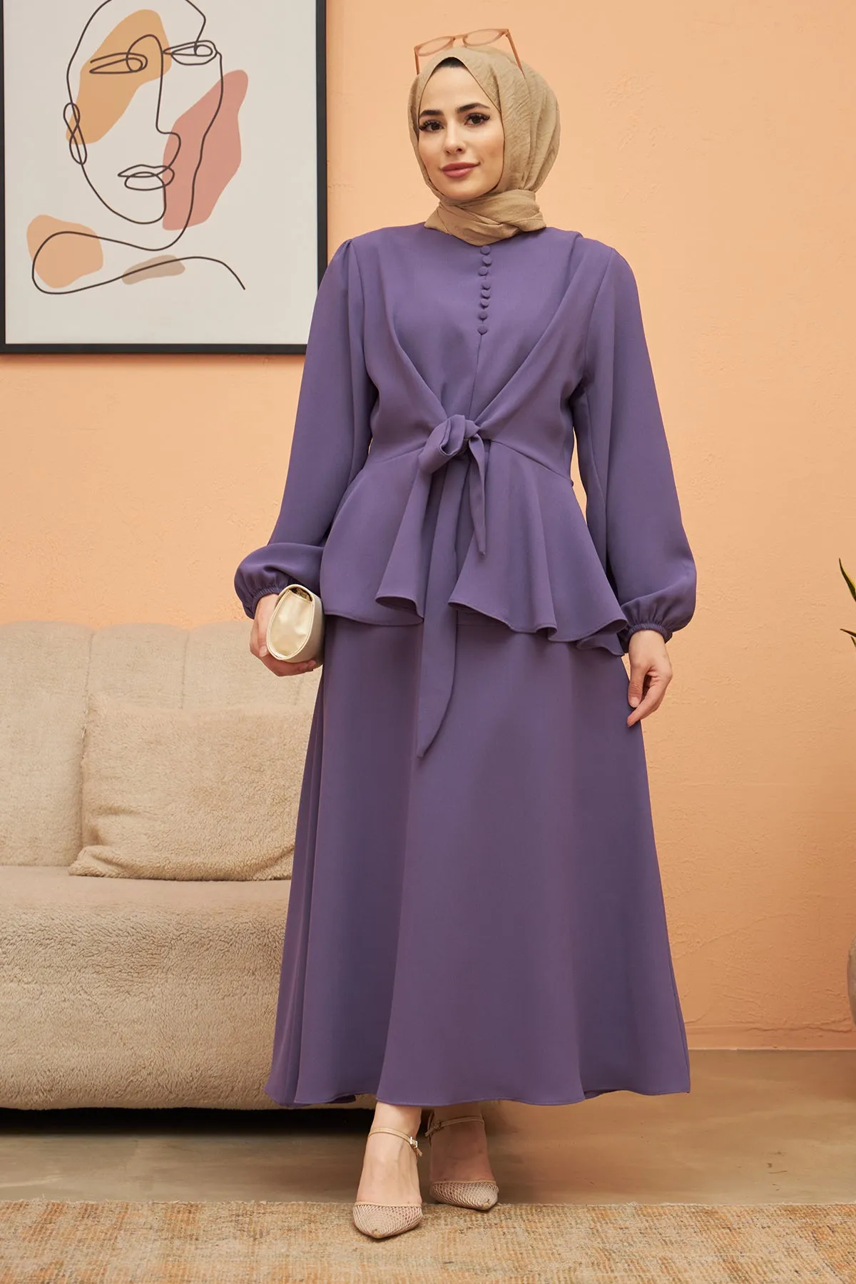 ZRF Women Buttoned Front Skirt Suit - Lilac - Ecatepec