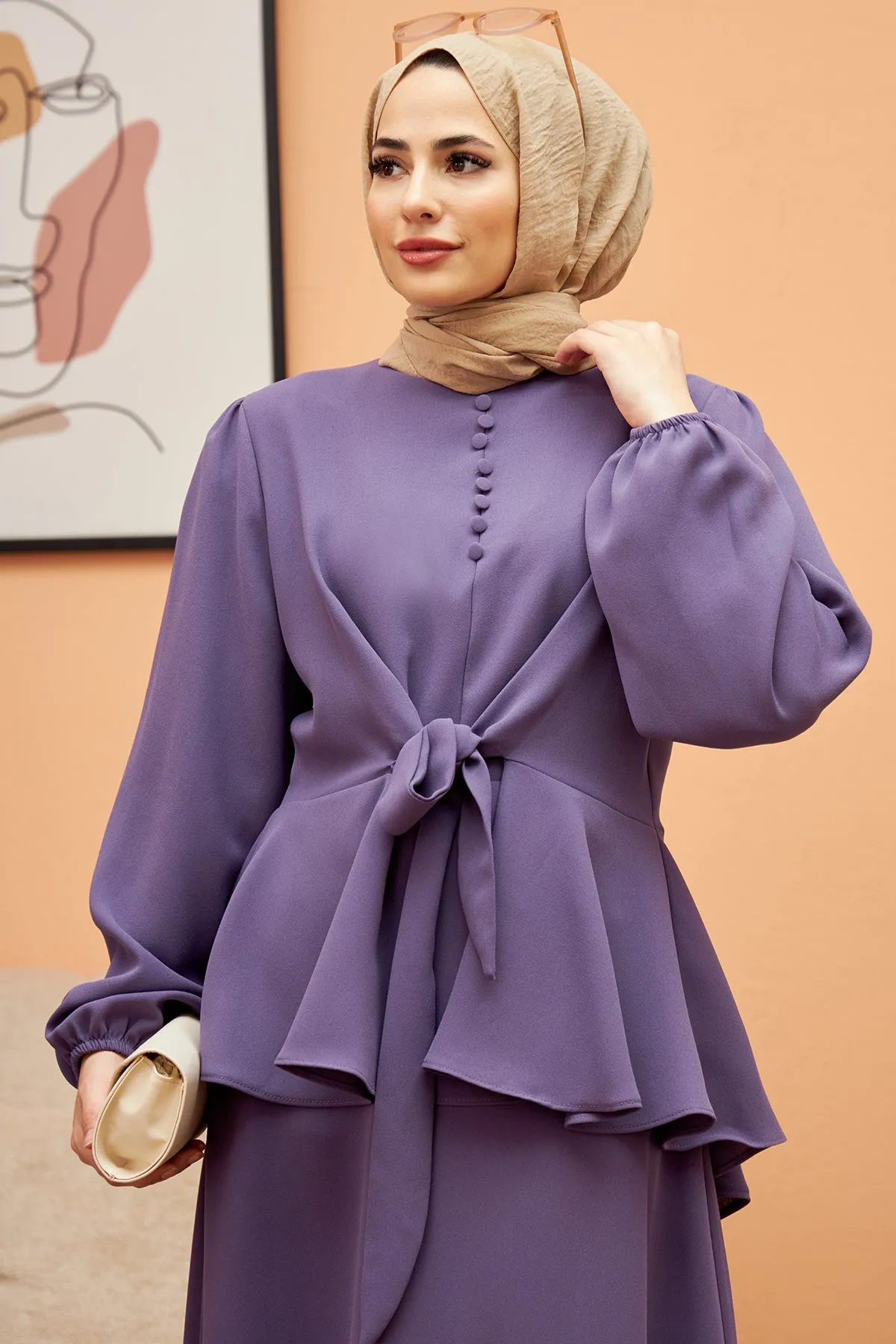 ZRF Women Buttoned Front Skirt Suit - Lilac - Ecatepec