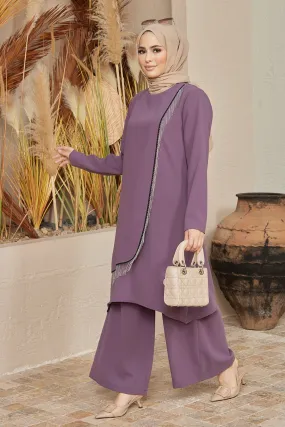 ZRF Women Chain Detailed Tunic Pants Set - Lilac - Parla